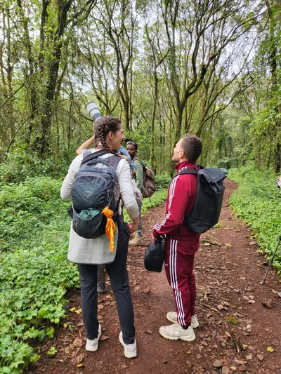 Guides and climbers pausing on the eco-ground trail